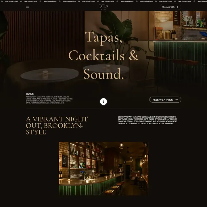 Deia NYC website: tapas, cocktails and sound in Brooklyn